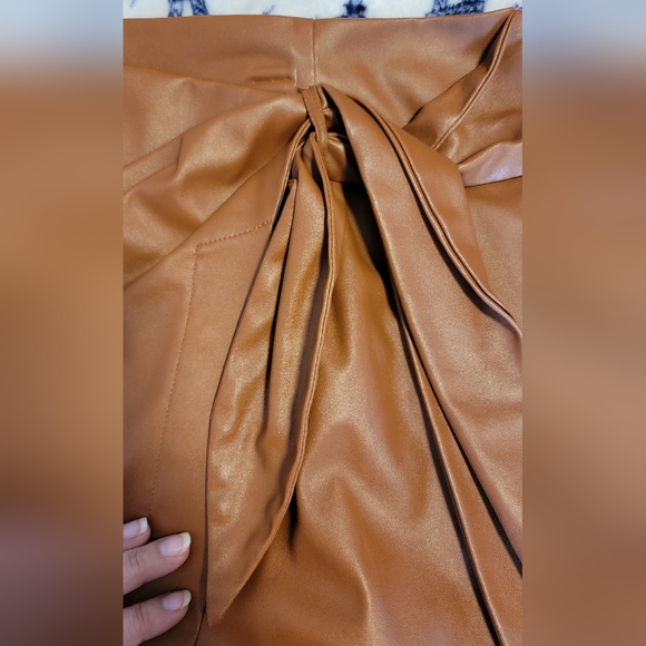 Faux Leather Long Brown Wrap Skirt - Picture 4 of 10